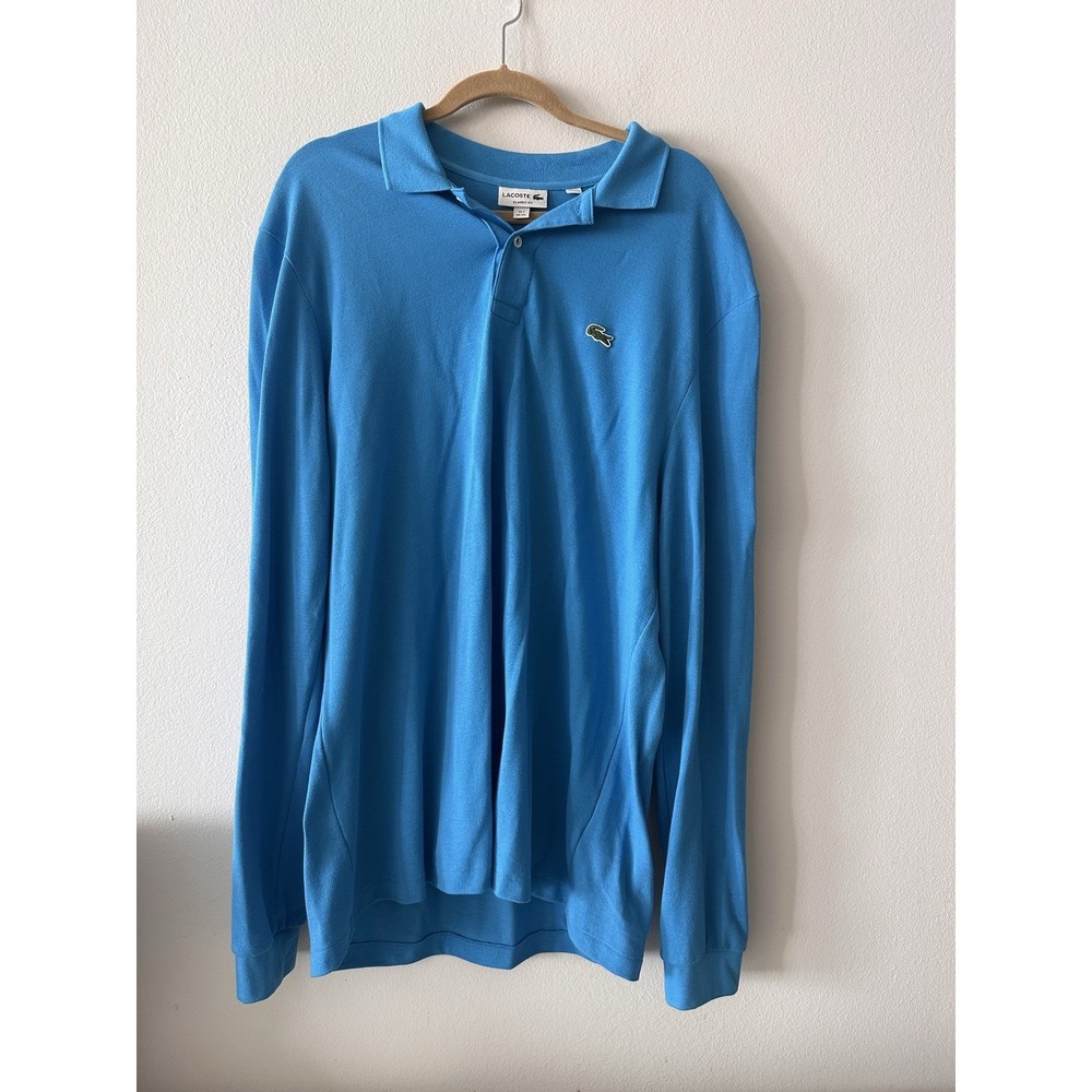 Lacoste Polo Shirt Mens 2XL Blue Long Sleeve Pique Embroidered Crocodile Logo